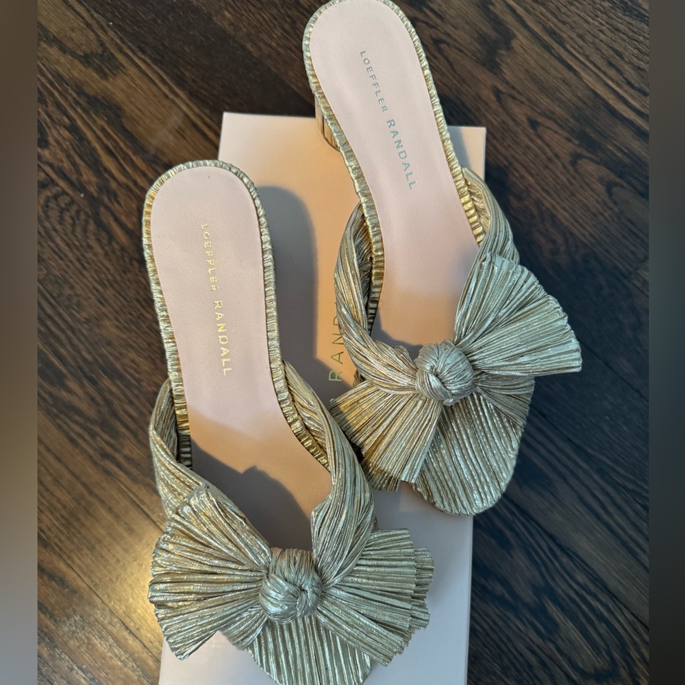 Loeffler Randall Emilia Gold Pleated Bow Heel